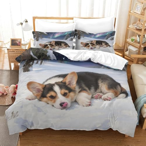 QTIVARLEN Pembroke Walisischer Corgi Bettbezug Bettwäsche-Sets Kinderbettwäsche-Set Reißverschluss Mit Kissenbezügen Betten Set Für Jungen Und Mädchen, Kinder Super King（260x220cm） von QTIVARLEN