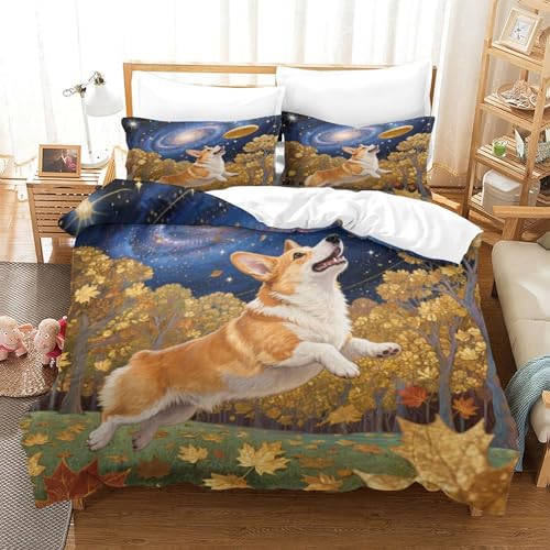 QTIVARLEN Pembroke Walisischer Corgi Bettbezug Set Bettwäsche-Sets Kinderbettwäsche Reißverschluss Mit Kissenbezug Betten Set Für Jungen Und Mädchen, Kinder King（220x240cm） von QTIVARLEN