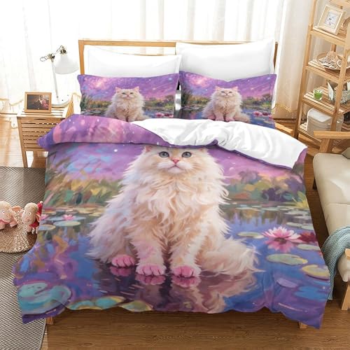 QTIVARLEN Persische Katze Bettbezug Bettwäsche Set Kinderbettwäsche-Set Reißverschluss Mit Kissenbezügen Betten Set Für Jungen Und Mädchen, Kinder King（220x240cm） von QTIVARLEN