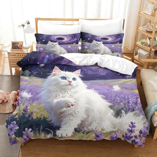 QTIVARLEN Persische Katze Bettbezug Bettwäsche-Sets Kinderbettwäsche Reißverschluss Mit Kissenbezügen Betten Set Für Jugendliche Kinder Schlafzimmer Super King（260x220cm） von QTIVARLEN