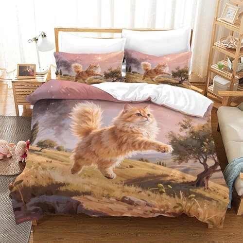 QTIVARLEN Persische Katze Bettbezug Set Bettwäsche Set Kinderbettwäsche Reißverschluss Mit Kissenbezug Betten Set Für Jugendliche Kinder Schlafzimmer Super King（260x220cm） von QTIVARLEN