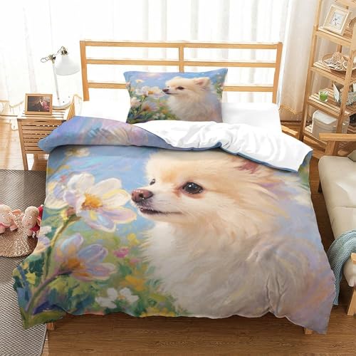 QTIVARLEN Pommern Bettbezug Bettwäsche Kinderbettwäsche Reißverschluss Mit Kissenbezügen Betten Set Für Jugendliche Kinder Schlafzimmer Single（135x200cm） von QTIVARLEN