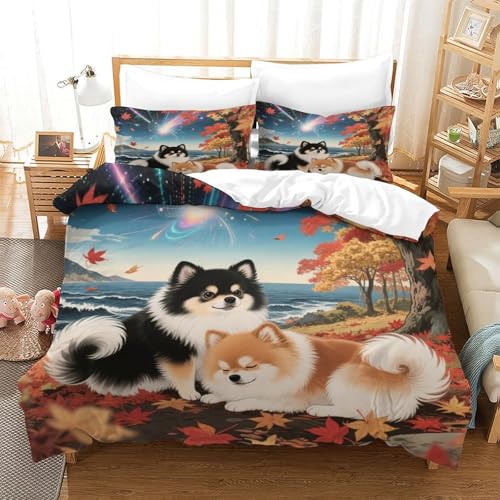 QTIVARLEN Pommern Bettbezug Bettwäsche Set Kinderbettwäsche Reißverschluss Mit Kissenbezug Betten Set Für Jugendliche Kinder Schlafzimmer Double（200x200cm） von QTIVARLEN