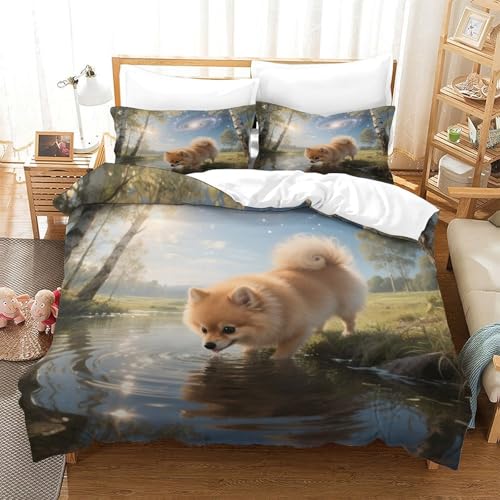 QTIVARLEN Pommern Bettbezug Bettwäsche Set Kinderbettwäsche-Set Reißverschluss Mit Kissenbezügen Betten Set Für Jugendliche Kinder Schlafzimmer Super King（260x220cm） von QTIVARLEN