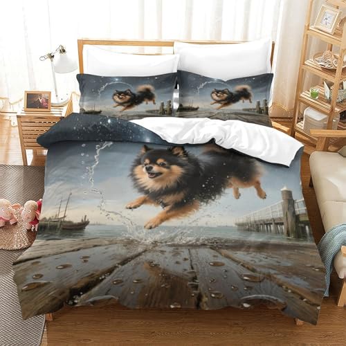 QTIVARLEN Pommern Bettbezug Bettwäsche-Sets Kinderbettwäsche Reißverschluss Mit Kissenbezug Betten Set Für Jugendliche Kinder Schlafzimmer Super King（260x220cm） von QTIVARLEN