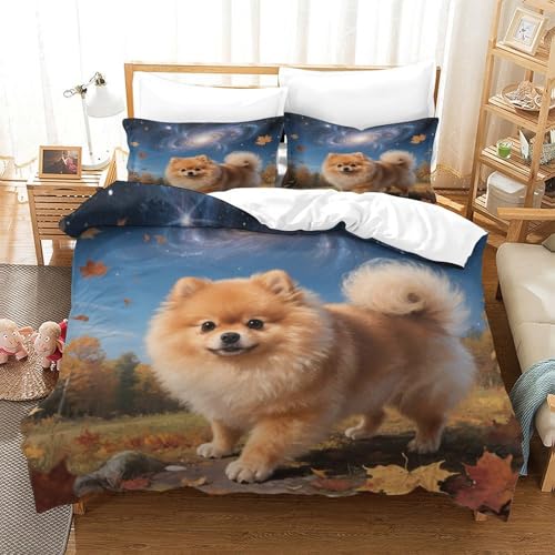 QTIVARLEN Pommern Bettbezug Set Bettwäsche Set Kinderbettwäsche Reißverschluss Mit Kissenbezügen Betten Set Für Jugendliche Kinder Schlafzimmer Double（200x200cm） von QTIVARLEN