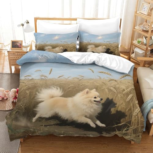 QTIVARLEN Pommern Bettbezug Set Bettwäsche Set Kinderbettwäsche-Set Reißverschluss Mit Kissenbezug Betten Set Für Jugendliche Kinder Schlafzimmer Super King（260x220cm） von QTIVARLEN