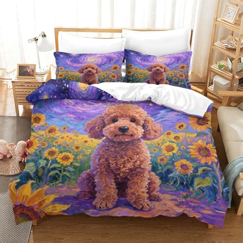 QTIVARLEN Poodle Bettbezug Bettwäsche Set Kinderbettwäsche-Set Reißverschluss Mit Kissenbezug Betten Set Für Jugendliche Kinder Schlafzimmer King（220x240cm） von QTIVARLEN