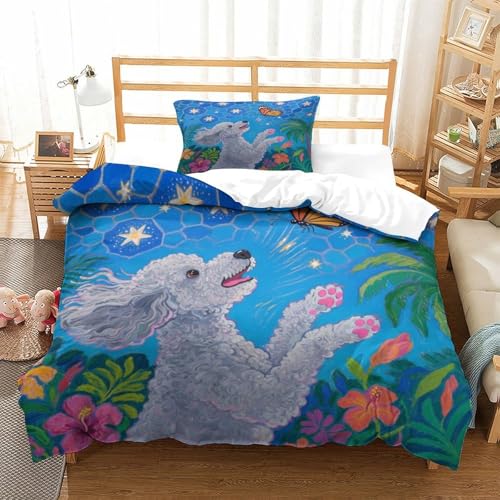 QTIVARLEN Poodle Bettbezug Set Bettwäsche Kinderbettwäsche Reißverschluss Mit Kissenbezug Betten Set Für Jugendliche Kinder Schlafzimmer Single（135x200cm） von QTIVARLEN