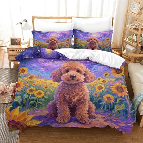 QTIVARLEN Poodle Bettbezug Set Bettwäsche-Sets Kinderbettwäsche-Set Reißverschluss Mit Kissenbezug Betten Set Für Jugendliche Kinder Schlafzimmer Super King（260x220cm） von QTIVARLEN