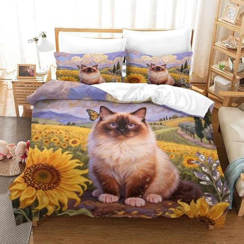 QTIVARLEN Ragdoll Bettbezug Bettwäsche Set Kinderbettwäsche-Set Reißverschluss Mit Kissenbezügen Betten Set Für Jugendliche Kinder Schlafzimmer Super King（260x220cm） von QTIVARLEN