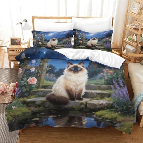 QTIVARLEN Ragdoll Bettbezug Bettwäsche-Sets Kinderbettwäsche-Set Reißverschluss Mit Kissenbezügen Betten Set Für Jugendliche Kinder Schlafzimmer Super King（260x220cm） von QTIVARLEN