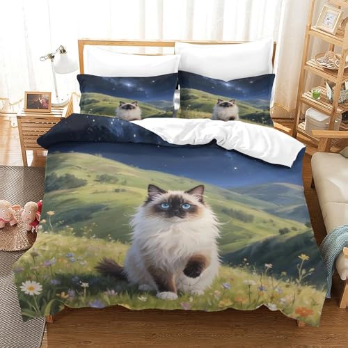 QTIVARLEN Ragdoll Bettbezug Bettwäsche-Sets Kinderbettwäsche-Set Reißverschluss Mit Kissenbezug Betten Set Für Jugendliche Kinder Schlafzimmer Double（200x200cm） von QTIVARLEN