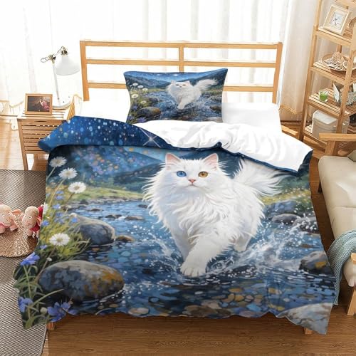 QTIVARLEN Ragdoll Bettbezug Set Bettwäsche Set Kinderbettwäsche Reißverschluss Mit Kissenbezügen Betten Set Für Jugendliche Kinder Schlafzimmer Single（135x200cm） von QTIVARLEN