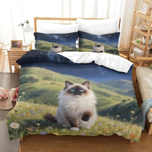 QTIVARLEN Ragdoll Bettbezug Set Bettwäsche Set Kinderbettwäsche-Set Reißverschluss Mit Kissenbezügen Betten Set Für Jungen Und Mädchen, Kinder Super King（260x220cm） von QTIVARLEN