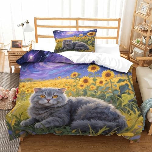 QTIVARLEN Schottische Fold Bettbezug Bettwäsche Set Kinderbettwäsche-Set Reißverschluss Mit Kissenbezug Betten Set Für Jugendliche Kinder Schlafzimmer Single（135x200cm） von QTIVARLEN