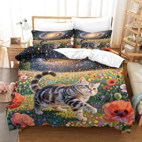 QTIVARLEN Schottische Fold Bettbezug Bettwäsche-Sets Kinderbettwäsche Reißverschluss Mit Kissenbezug Betten Set Für Jugendliche Kinder Schlafzimmer Super King（260x220cm） von QTIVARLEN