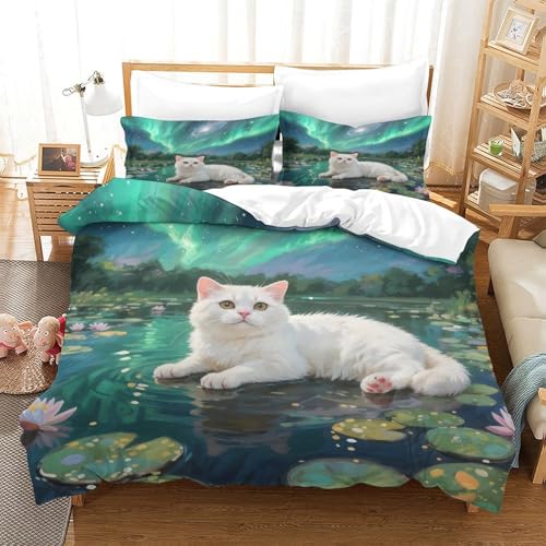 QTIVARLEN Schottische Fold Bettbezug Set Bettwäsche-Sets Kinderbettwäsche Reißverschluss Mit Kissenbezug Betten Set Für Jugendliche Kinder Schlafzimmer Single（140x200cm） von QTIVARLEN