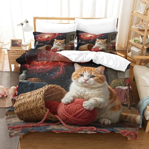 QTIVARLEN Schottische Fold Bettbezug Set Bettwäsche-Sets Kinderbettwäsche-Set Reißverschluss Mit Kissenbezügen Betten Set Für Jungen Und Mädchen, Kinder Super King（260x220cm） von QTIVARLEN