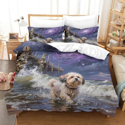 QTIVARLEN Shih Tzu Bettbezug Bettwäsche Kinderbettwäsche-Set Reißverschluss Mit Kissenbezügen Betten Set Für Jugendliche Kinder Schlafzimmer Super King（260x220cm） von QTIVARLEN