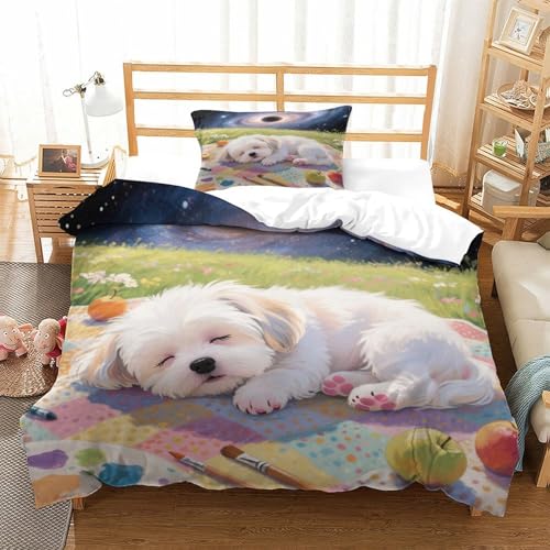 QTIVARLEN Shih Tzu Bettbezug Bettwäsche Kinderbettwäsche-Set Reißverschluss Mit Kissenbezügen Betten Set Für Jungen Und Mädchen, Kinder Single（135x200cm） von QTIVARLEN