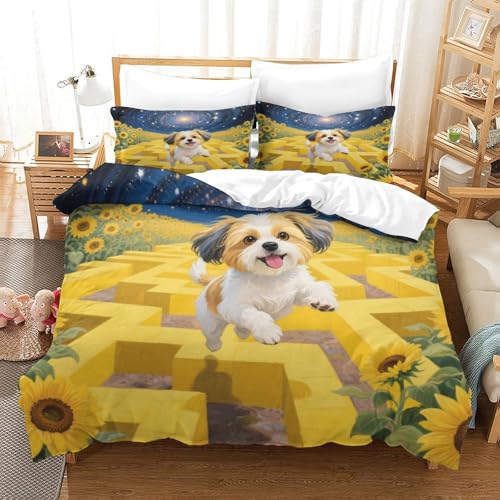 QTIVARLEN Shih Tzu Bettbezug Bettwäsche Set Kinderbettwäsche Reißverschluss Mit Kissenbezug Betten Set Für Jugendliche Kinder Schlafzimmer Super King（260x220cm） von QTIVARLEN
