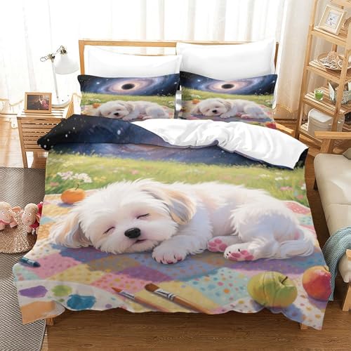 QTIVARLEN Shih Tzu Bettbezug Set Bettwäsche Set Kinderbettwäsche Reißverschluss Mit Kissenbezügen Betten Set Für Jungen Und Mädchen, Kinder Super King（260x220cm） von QTIVARLEN