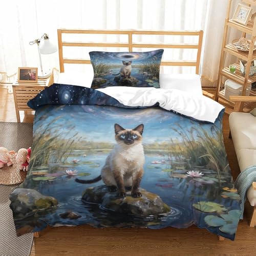 QTIVARLEN Siamisches Kätzchen Bettbezug Bettwäsche Set Kinderbettwäsche-Set Reißverschluss Mit Kissenbezug Betten Set Für Jungen Und Mädchen, Kinder Single（135x200cm） von QTIVARLEN