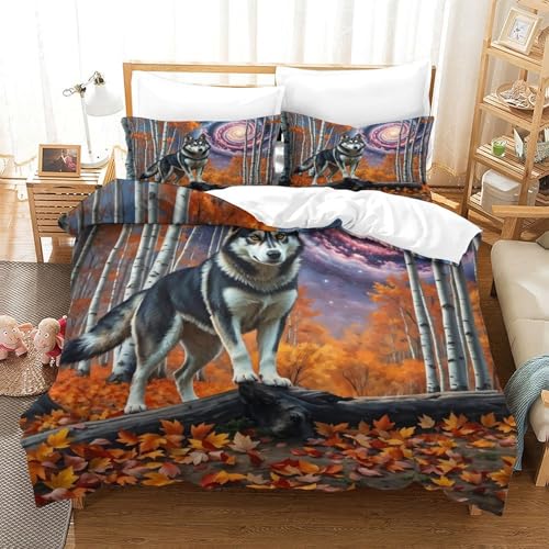 QTIVARLEN Sibirischer Husky Bettbezug Bettwäsche-Sets Kinderbettwäsche Reißverschluss Mit Kissenbezügen Betten Set Für Jugendliche Kinder Schlafzimmer Single（140x200cm） von QTIVARLEN