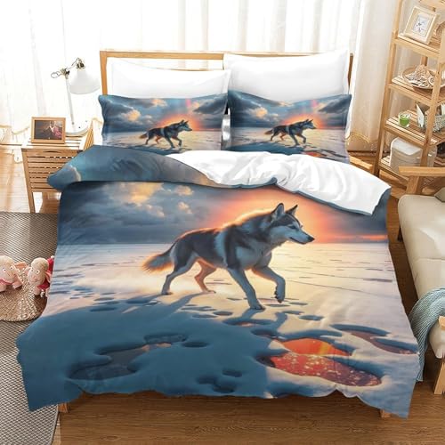 QTIVARLEN Sibirischer Husky Bettbezug Set Bettwäsche-Sets Kinderbettwäsche-Set Reißverschluss Mit Kissenbezügen Betten Set Für Jugendliche Kinder Schlafzimmer Super King（260x220cm） von QTIVARLEN