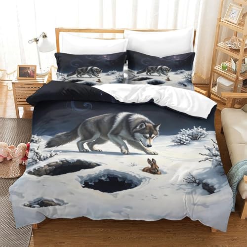 QTIVARLEN Sibirischer Husky Bettbezug Set Bettwäsche-Sets Kinderbettwäsche-Set Reißverschluss Mit Kissenbezug Betten Set Für Jugendliche Kinder Schlafzimmer Super King（260x220cm） von QTIVARLEN