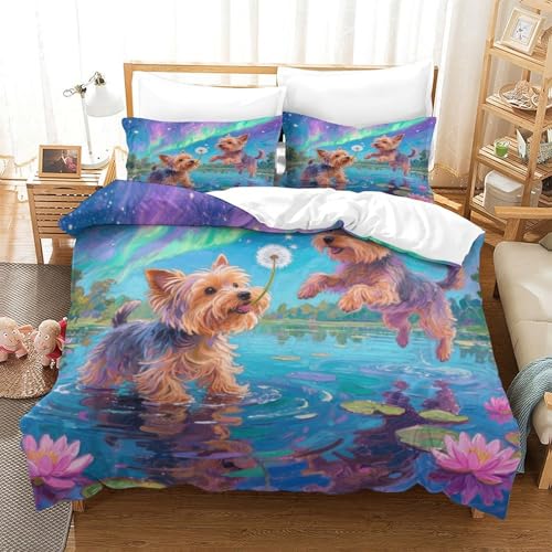 QTIVARLEN Yorkshire Terrier Bettbezug Bettwäsche Kinderbettwäsche-Set Reißverschluss Mit Kissenbezug Betten Set Für Jugendliche Kinder Schlafzimmer Super King（260x220cm） von QTIVARLEN