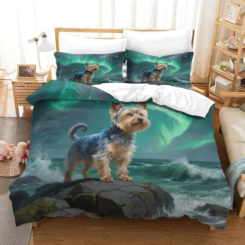 QTIVARLEN Yorkshire Terrier Bettbezug Bettwäsche Set Kinderbettwäsche-Set Reißverschluss Mit Kissenbezug Betten Set Für Jugendliche Kinder Schlafzimmer Super King（260x220cm） von QTIVARLEN