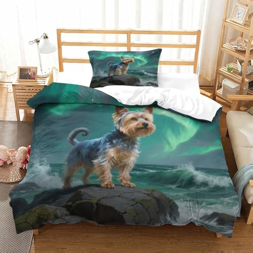 QTIVARLEN Yorkshire Terrier Bettbezug Bettwäsche-Sets Kinderbettwäsche Reißverschluss Mit Kissenbezug Betten Set Für Jugendliche Kinder Schlafzimmer Single（135x200cm） von QTIVARLEN