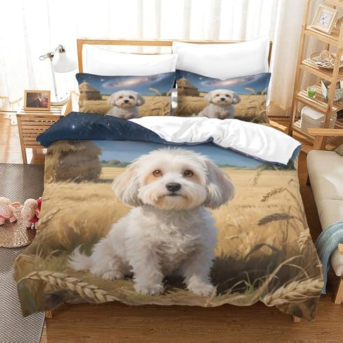 QTIVARLEN maltesisch Bettbezug Bettwäsche Kinderbettwäsche-Set Reißverschluss Mit Kissenbezug Betten Set Für Jugendliche Kinder Schlafzimmer Super King（260x220cm） von QTIVARLEN