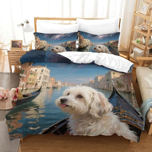 QTIVARLEN maltesisch Bettbezug Bettwäsche Set Kinderbettwäsche-Set Reißverschluss Mit Kissenbezug Betten Set Für Jungen Und Mädchen, Kinder Double（200x200cm） von QTIVARLEN