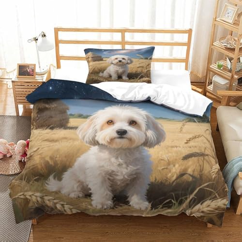 QTIVARLEN maltesisch Bettbezug Bettwäsche-Sets Kinderbettwäsche-Set Reißverschluss Mit Kissenbezug Betten Set Für Jugendliche Kinder Schlafzimmer Single（135x200cm） von QTIVARLEN