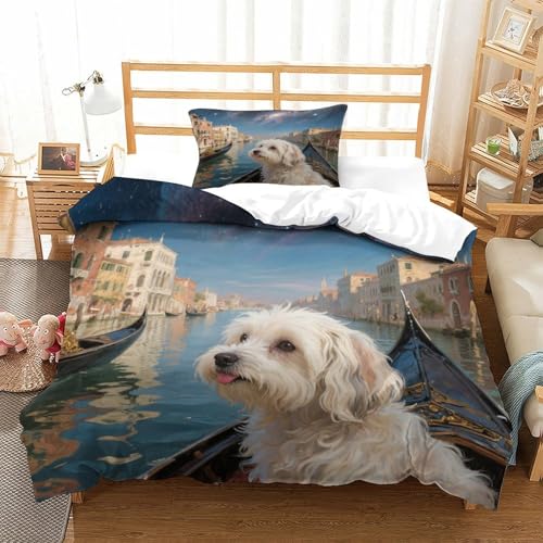 QTIVARLEN maltesisch Bettbezug Set Bettwäsche Kinderbettwäsche Reißverschluss Mit Kissenbezug Betten Set Für Jugendliche Kinder Schlafzimmer Single（135x200cm） von QTIVARLEN