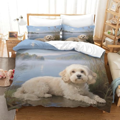 QTIVARLEN maltesisch Bettbezug Set Bettwäsche Set Kinderbettwäsche Reißverschluss Mit Kissenbezug Betten Set Für Jungen Und Mädchen, Kinder Super King（260x220cm） von QTIVARLEN