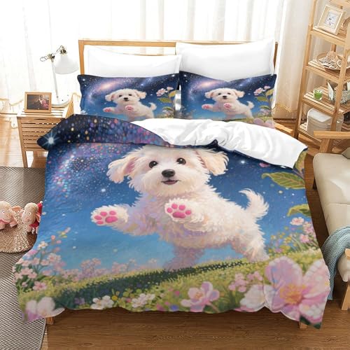 QTIVARLEN maltesisch Bettbezug Set Bettwäsche-Sets Kinderbettwäsche Reißverschluss Mit Kissenbezügen Betten Set Für Jugendliche Kinder Schlafzimmer Super King（260x220cm） von QTIVARLEN