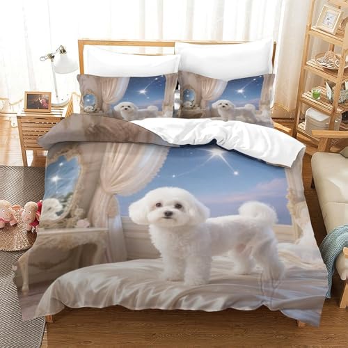 QTIVARLEN maltesisch Bettbezug Set Bettwäsche-Sets Kinderbettwäsche Reißverschluss Mit Kissenbezügen Betten Set Für Jugendliche Kinder Schlafzimmer Super King（260x220cm） von QTIVARLEN