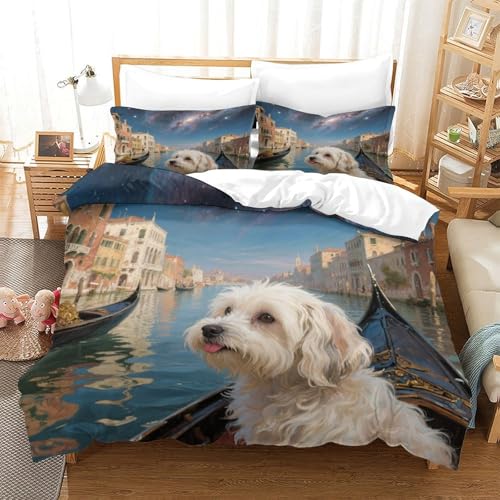 QTIVARLEN maltesisch Bettbezug Set Bettwäsche-Sets Kinderbettwäsche-Set Reißverschluss Mit Kissenbezügen Betten Set Für Jungen Und Mädchen, Kinder Super King（260x220cm） von QTIVARLEN