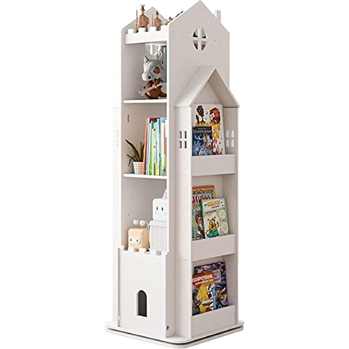 QTQHOME 360° drehbares Kinder-Bücherregal, bodenstehendes Regal mit Aufbewahrungsregalen auf beiden Seiten, geeignet für Familienstudium, Schlafsaal, Schlafzimmer, Bücherregale (3 Etagen, weiß) von QTQHOME