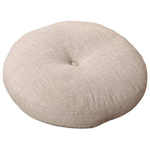 QTQHOME Abnehmbarer Baumwoll-Pouf für Zen, Yoga, Balkon, Tatami-Kissen, japanisches einfarbiges Meditationskissen, dickes Bodenkissen, rund, Leinen, Khaki, Durchmesser: 50 cm von QTQHOME