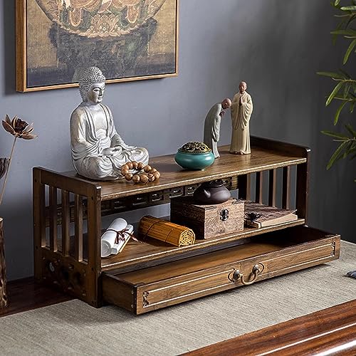 QTQHOME Altar Meditationstisch mit Schublade, spiritueller Bambus-Altartisch, entspannender buddhistischer Tisch, Teetisch für Gebete, Wahrsagung, Anbetung, persönlicher spiritueller Raum (2-lagig, 42 von QTQHOME