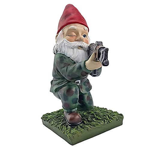 QTQHOME Armee Gartenzwerge Statue,Cartoon Polyresin GNOME Puppe GNOME War Ornamente,Militärische Gartenzwerg Mit Gun Figur Für Startseite Rasen Hof Dekor Kleine Größe-B Höhe: 15cm von QTQHOME