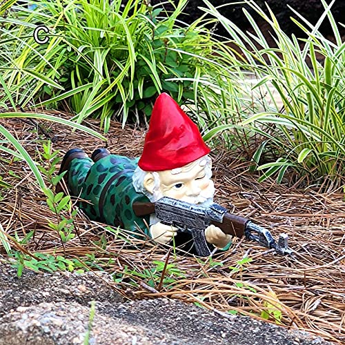 QTQHOME Armee Gartenzwerge Statue,Cartoon Polyresin GNOME Puppe GNOME War Ornamente,Militärische Gartenzwerg Mit Gun Figur Für Startseite Rasen Hof Dekor Kleine Größe-C Höhe: 15cm von QTQHOME