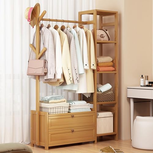 QTQHOME Bambus-Kleiderständer, Eingangsbereich, Flur, Baum mit 2 Schubladen und 4 Ablagen, freistehender Kleiderständer, Schrank-Organizer für Flur, Wohnzimmer, Schlafzimmer, Büro QTQHOME Bambus-Kleiderständer, Eingangsbereich, Flur, Baum mit 2 Schubladen und 4 Ablagen, freistehender Kleiderständer, Schrank-Organizer für Flur, Wohnzimmer, Schlafzimmer, Büro von QTQHOME