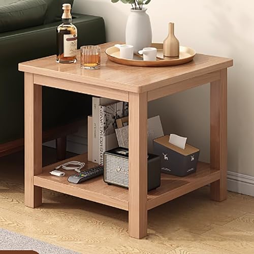 QTQHOME Beistelltisch mit 2 Etagen, Sofa-Beistelltische mit Ablage, kleine quadratische Tische mit Massivholzbeinen, Nachttisch für Schlafzimmer, Wohnzimmer, Balkon (60,2 x 60,2 x 60,2 cm, Natur) von QTQHOME