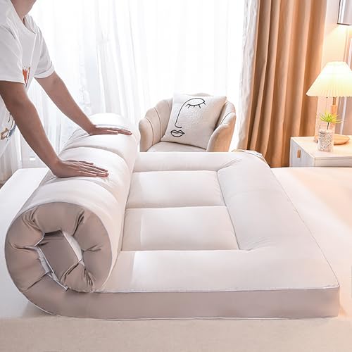 QTQHOME Bodenmatratze im japanischen Stil, tragbare und faltbare Camping-Matratze, weiche und flauschige Schlafmatten für Studentenwohnheim, Schlafmatten für Gästebett (Cal King (203,2 x 221 cm), von QTQHOME